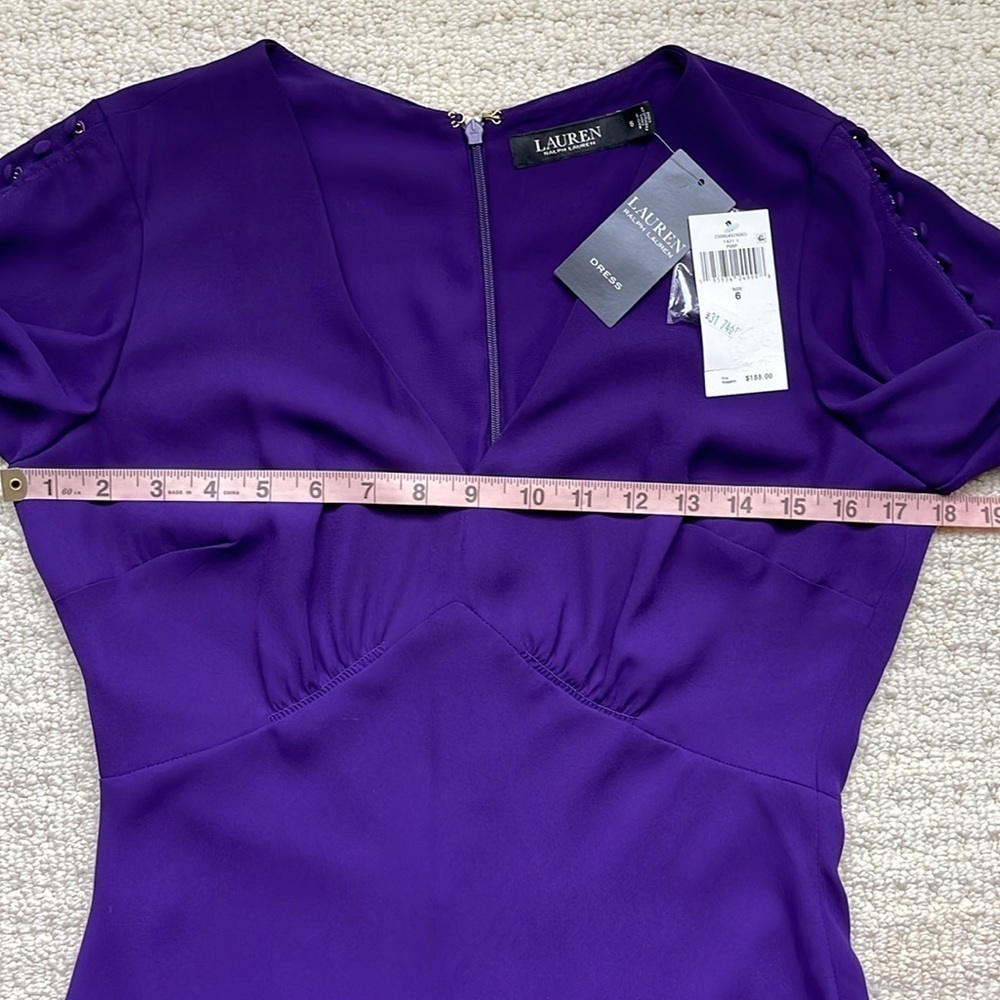 SOLD Ralph Lauren NWT Flutter-Sleeve V-Neck Empire-Waist Dress in Purple Size 6 - Picture 11 of 14